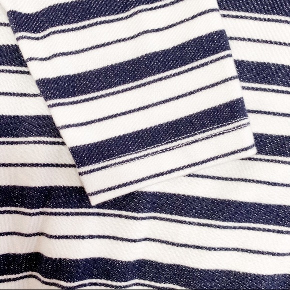 White Navy Blue Striped Long Sleeve Shift Dress - Picture 9 of 10